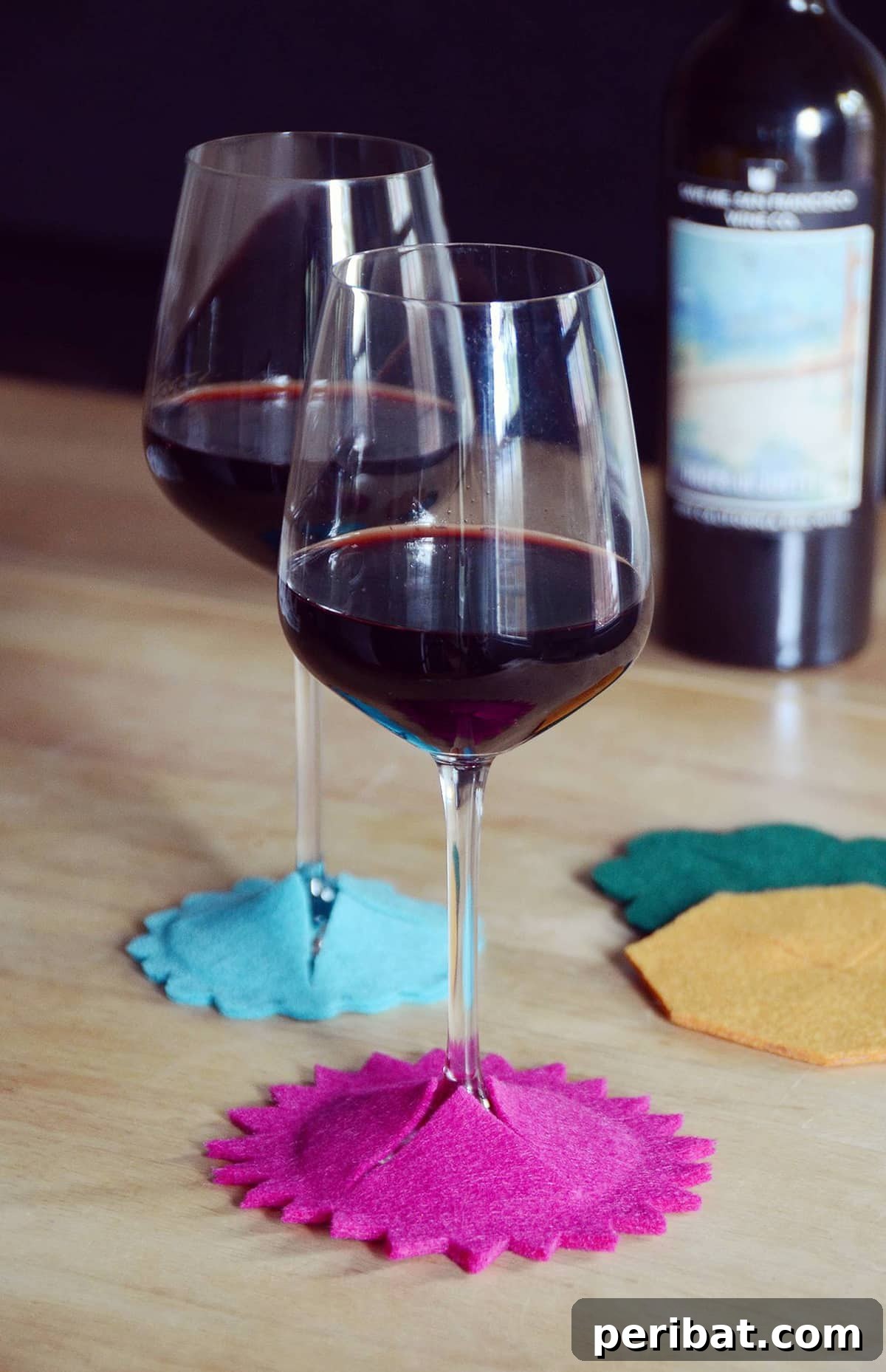 Uncork Your Creativity: 50 Wine Bottle and Glass DIY Projects 49 no-sew felt wine glass coasters