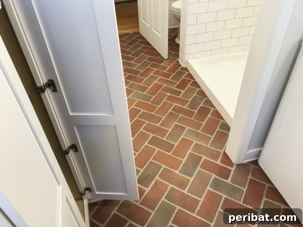 Stunning DIY Bathroom Floors: Tile Ideas & Product Picks 37 Brick Paver bathroom floor.