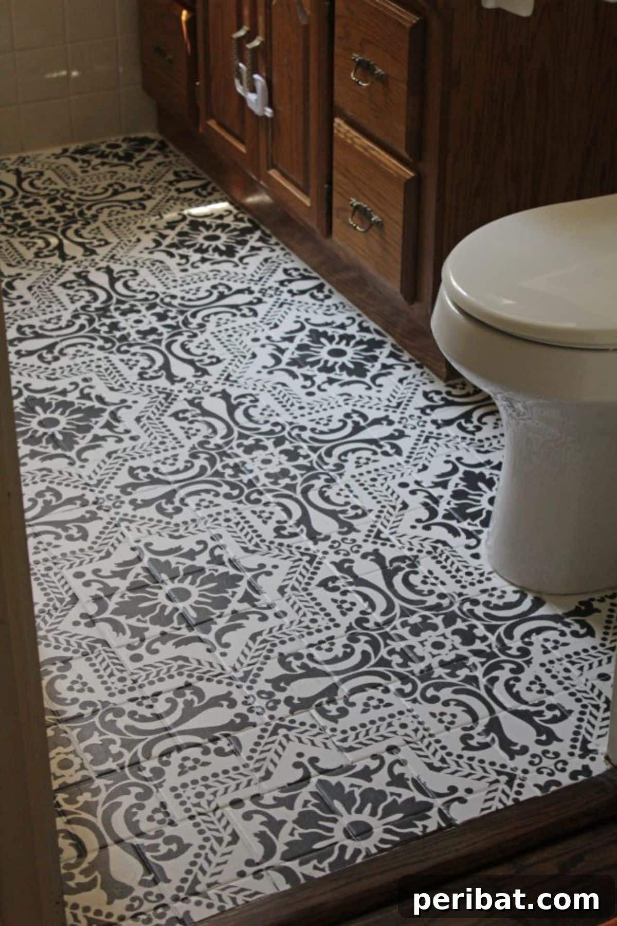 Stunning DIY Bathroom Floors: Tile Ideas & Product Picks 40 Black and White Stenciled Bathroom Floor