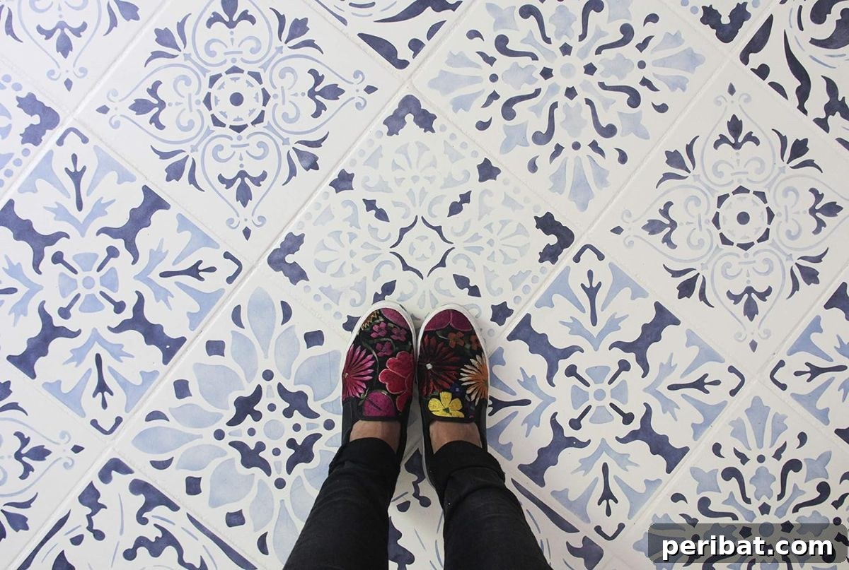 Stunning DIY Bathroom Floors: Tile Ideas & Product Picks 47 Renaissance Tile Stencils bathroom floor.