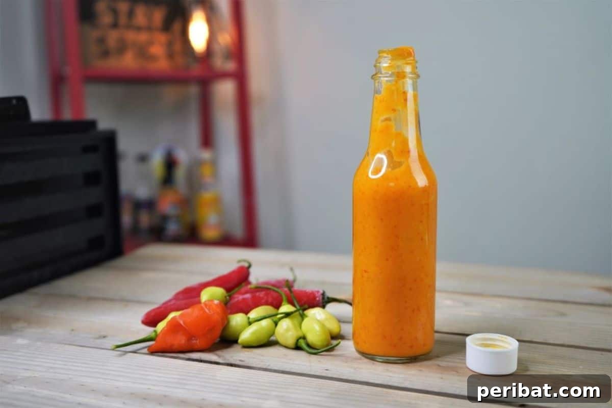 Craft Your Own Heat 26 DIY Hot Sauce Kits and Recipes 12 A vibrant bottle of Habanero Hot Sauce, highlighting its intense yet floral notes.