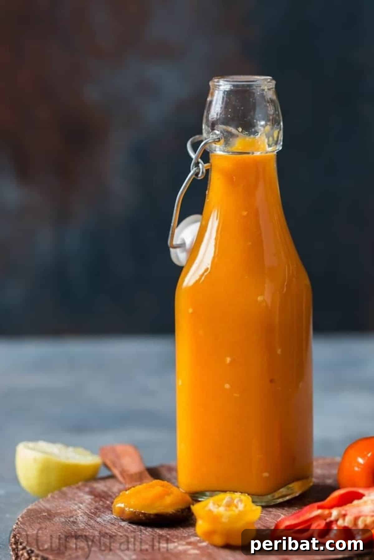 Craft Your Own Heat 26 DIY Hot Sauce Kits and Recipes 15 A vibrant bottle of Mango Habanero Hot Sauce, blending tropical sweetness with fiery heat.