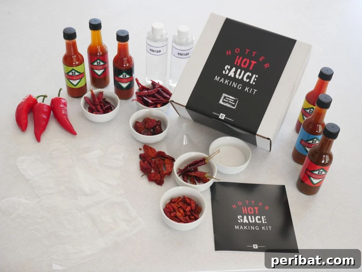 Craft Your Own Heat 26 DIY Hot Sauce Kits and Recipes 6 The DIY Hotter Hot Sauce Making Kit, featuring a selection of intense peppers and ingredients.