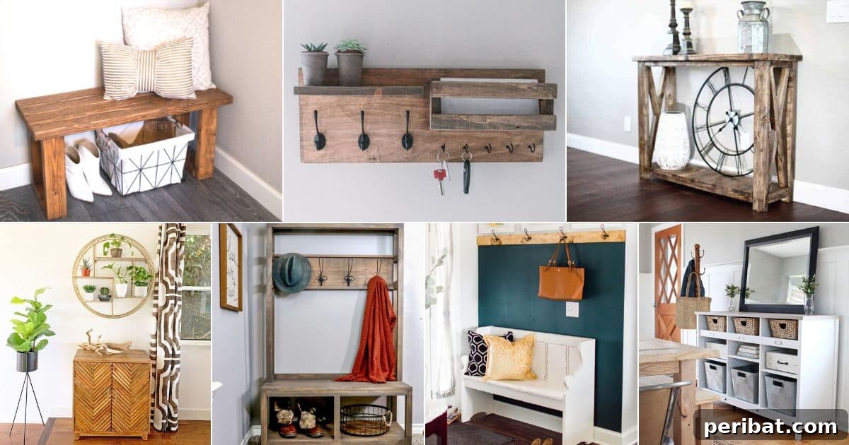 Transform Your Entryway: 32 Genius DIY Organizing Ideas 2 Organized entryway featuring a stylish DIY entryway organizer with hooks, shelves, and storage for shoes, keys, and mail.