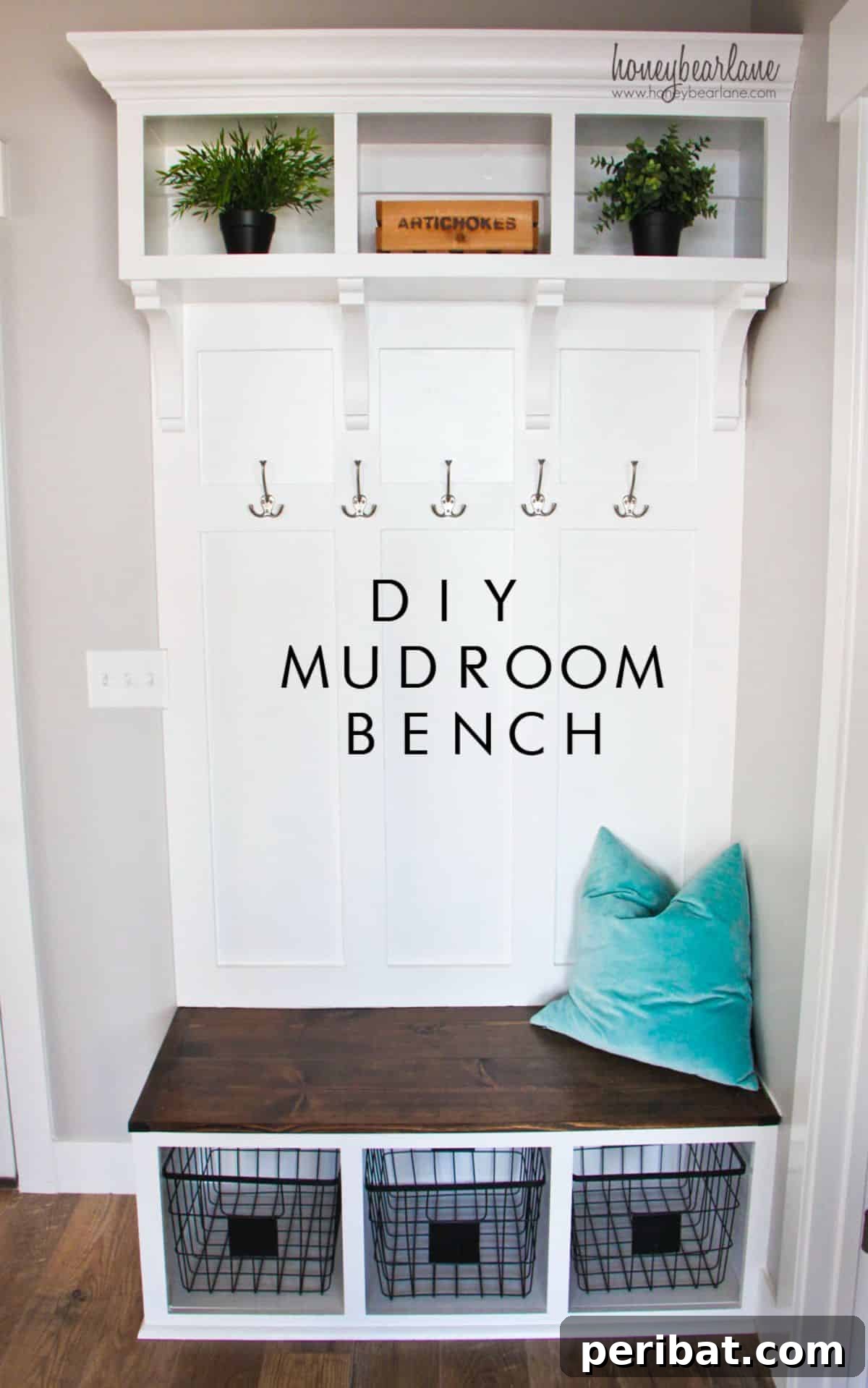 Transform Your Entryway: 32 Genius DIY Organizing Ideas 11 DIY mudroom bench with open storage compartments.
