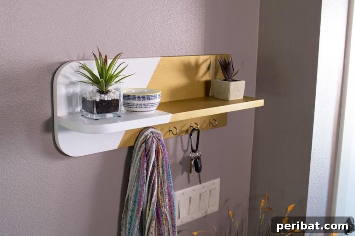 Transform Your Entryway: 32 Genius DIY Organizing Ideas 12 DIY entryway shelf with hooks based on woodworking plans.