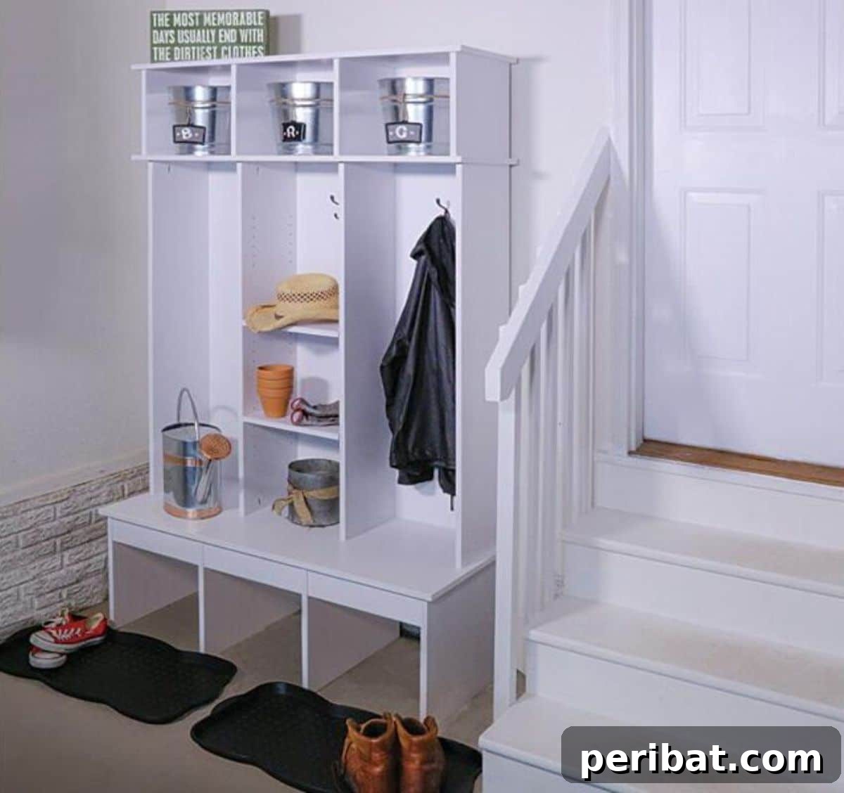 Transform Your Entryway: 32 Genius DIY Organizing Ideas 33 Comprehensive entryway organizer with bench, shoe storage, dividers, and shelves.