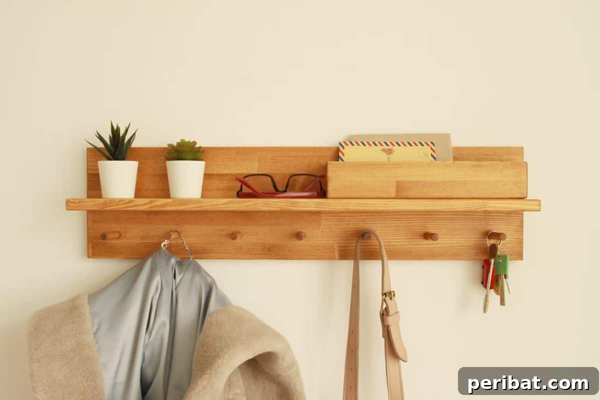 Transform Your Entryway: 32 Genius DIY Organizing Ideas 6 Minimalist wooden peg coat rack for entryway organization.
