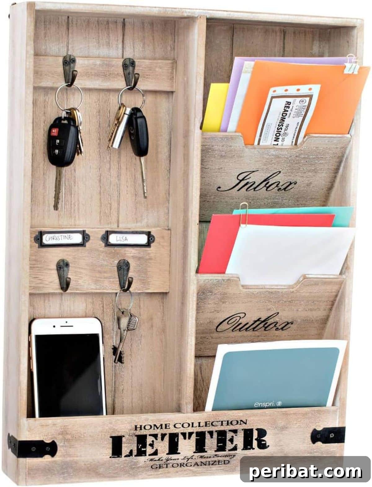 Transform Your Entryway: 32 Genius DIY Organizing Ideas 8 Large rustic wooden mail organizer and key holder for wall mounting.