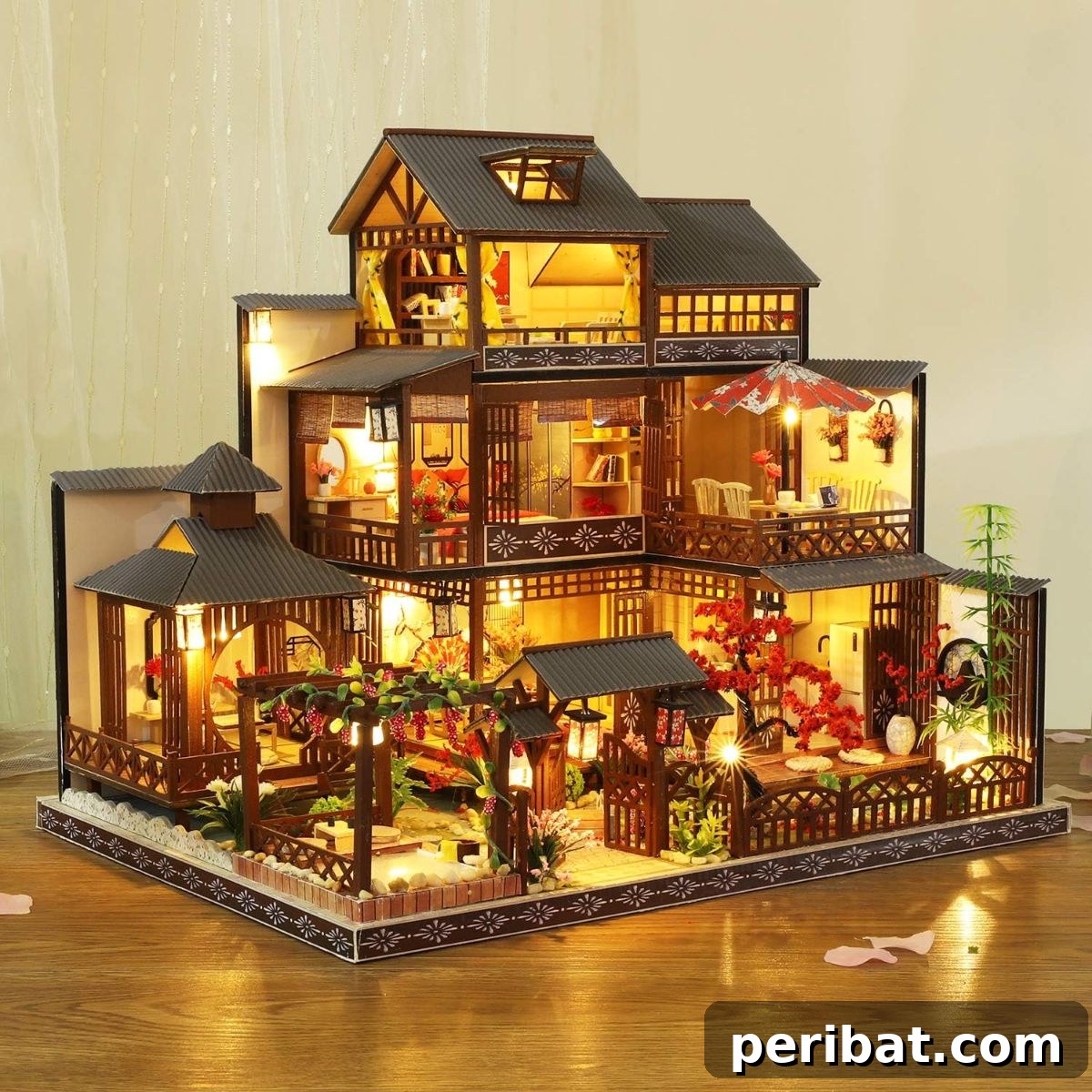Crafting Dreams: 50 DIY Dollhouse Ideas and Kits 11 DIY Dollhouse Kit Big Japanese Courtyard Model with LED & Music Box