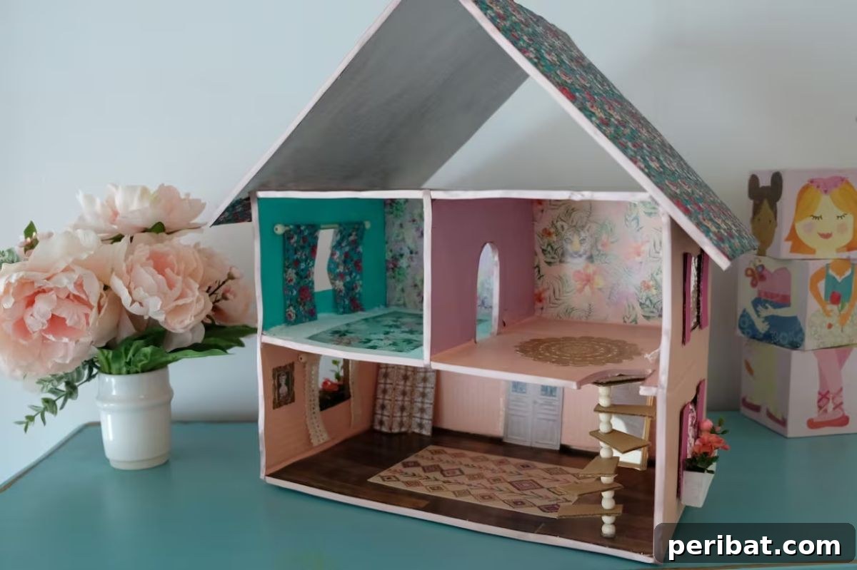Crafting Dreams: 50 DIY Dollhouse Ideas and Kits 23 Cardboard Box Dollhouse With Spiral Staircase