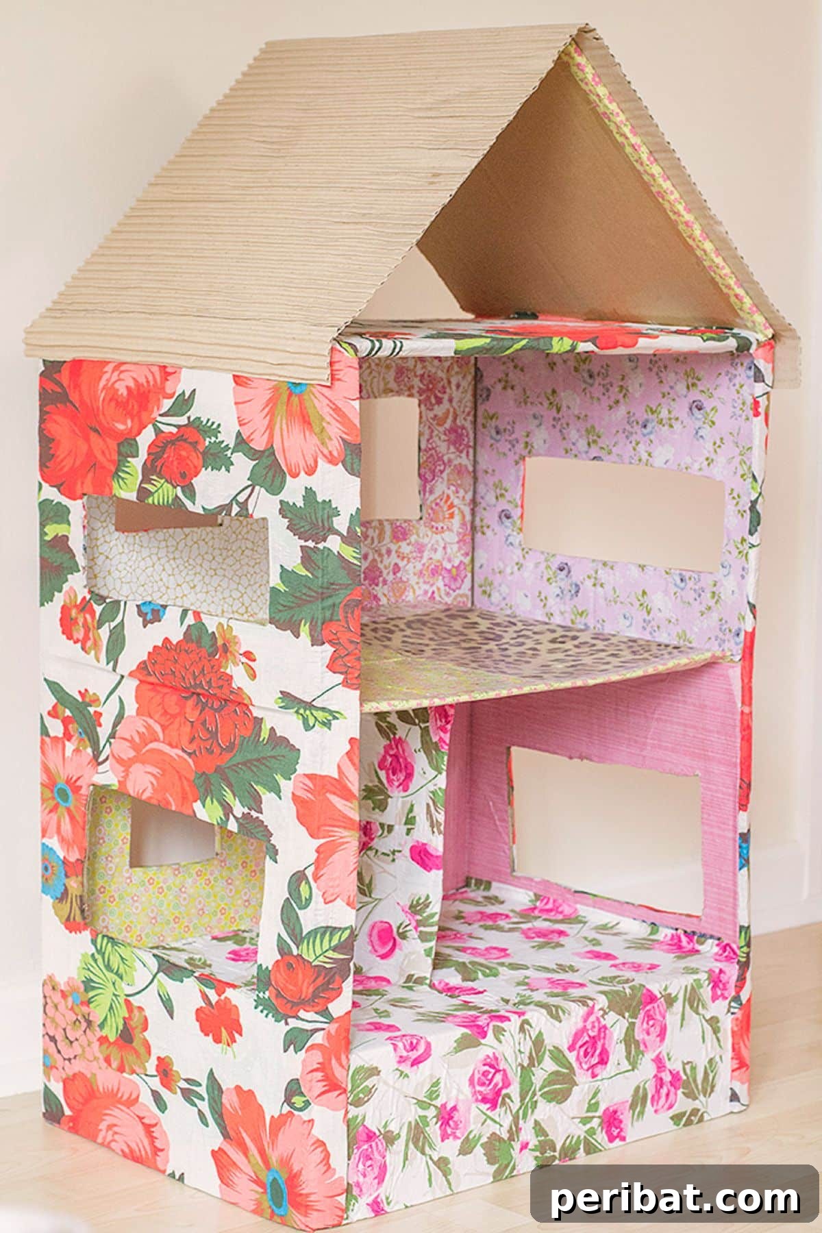 Crafting Dreams: 50 DIY Dollhouse Ideas and Kits 27 Floral Cardboard Box Dolls House