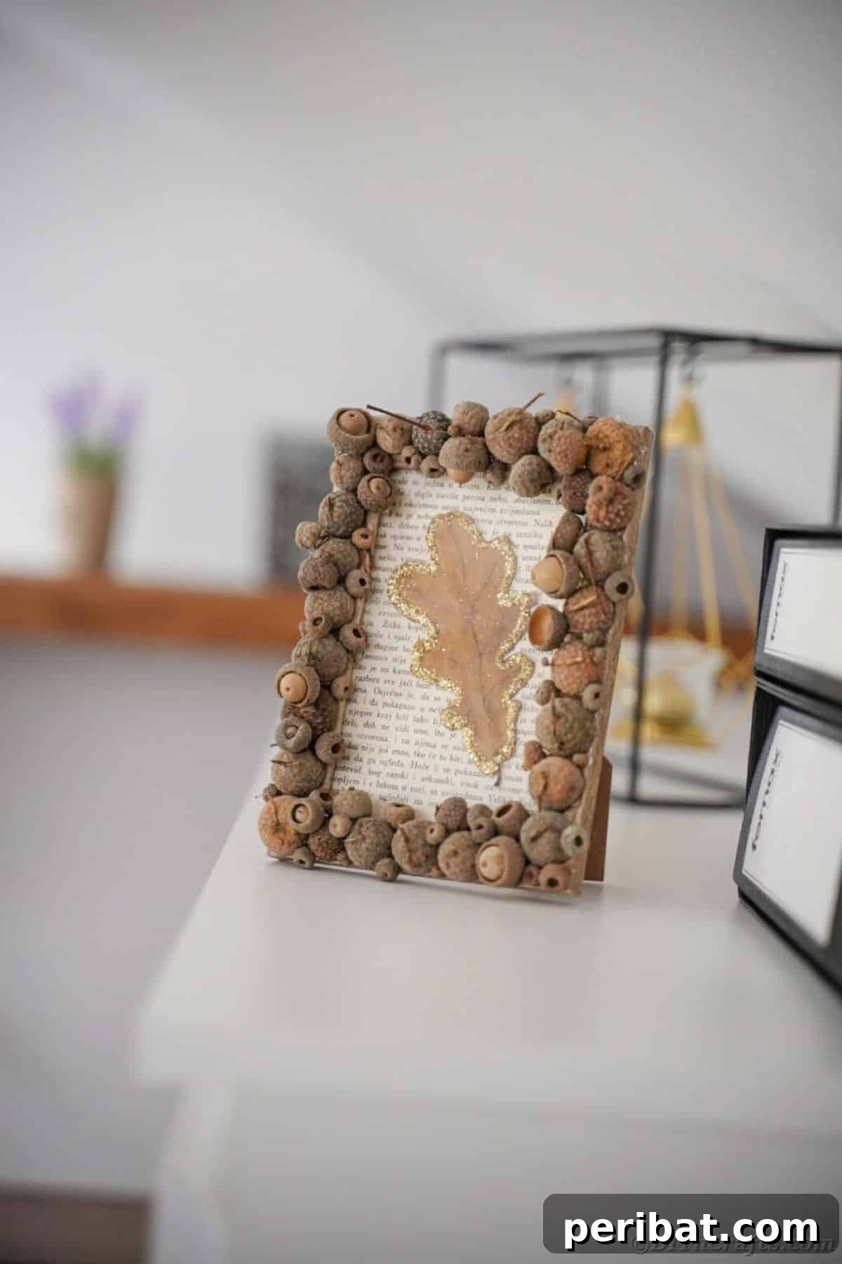 45 Inspiring DIY Photo Frame Projects 7 DIY Rustic Framed Old Book Page Decor with Acorns