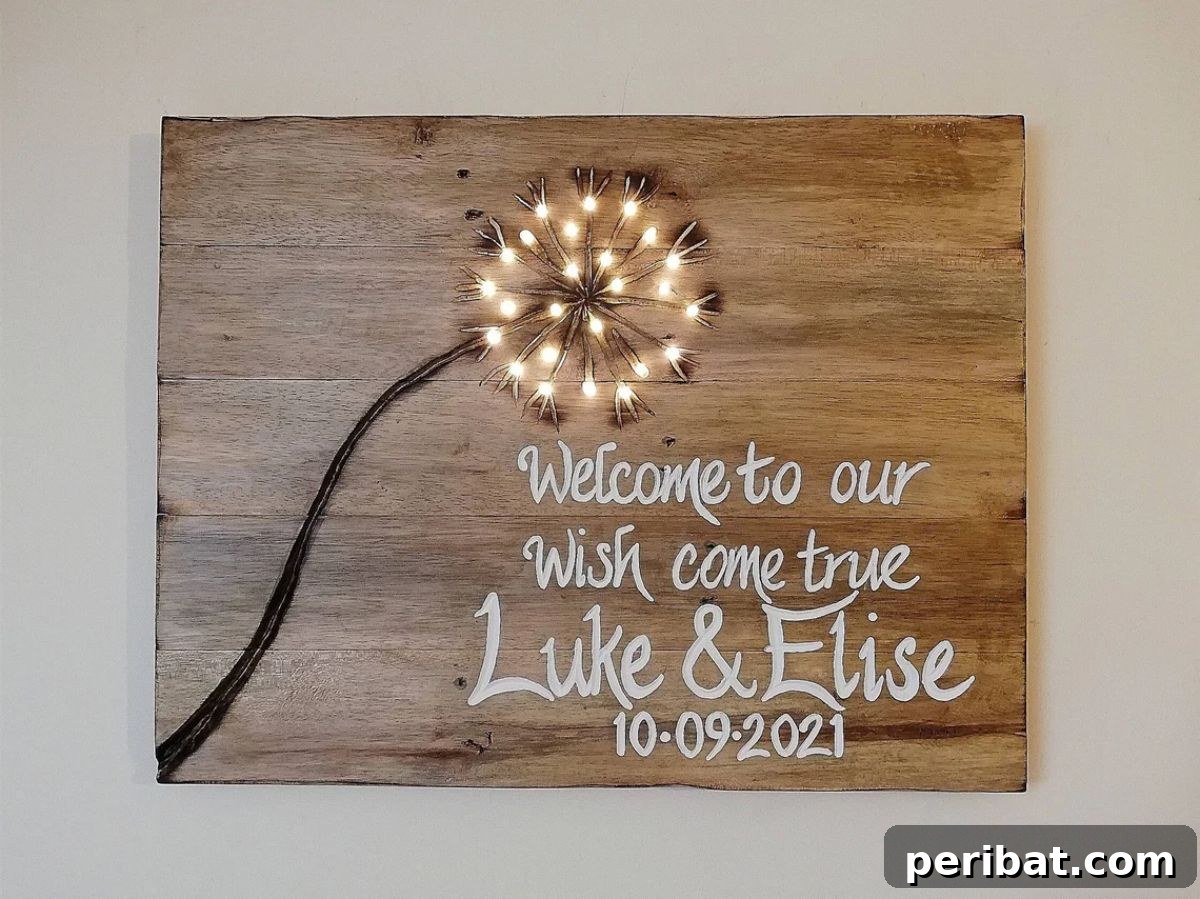 Personalized Wedding Sign, Light Up Rustic Dandelion Wedding Decor Pallet Wood Art
