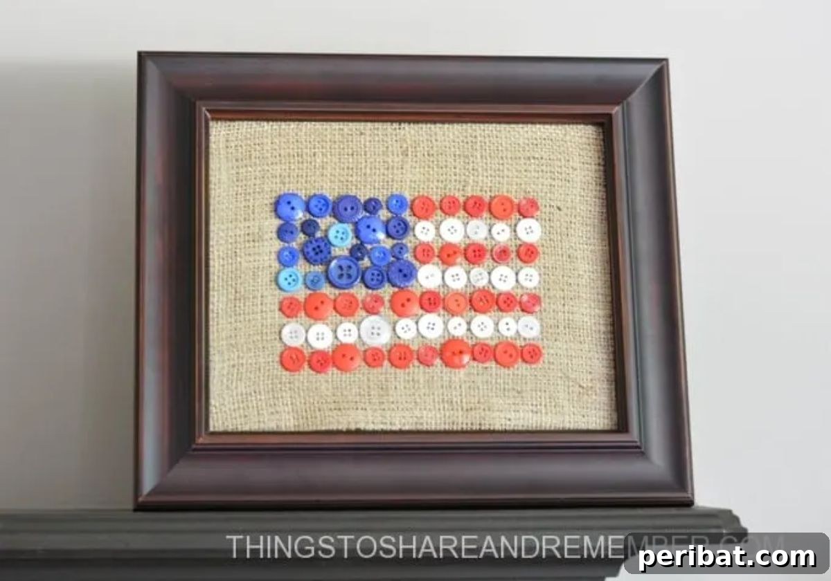29 Creative Button Art Projects from Upcycled Buttons 14 DIY Burlap Button Flag