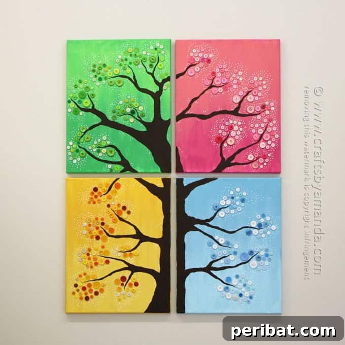 29 Creative Button Art Projects from Upcycled Buttons 31 DIY 4 Seasons Button Tree Wall Art