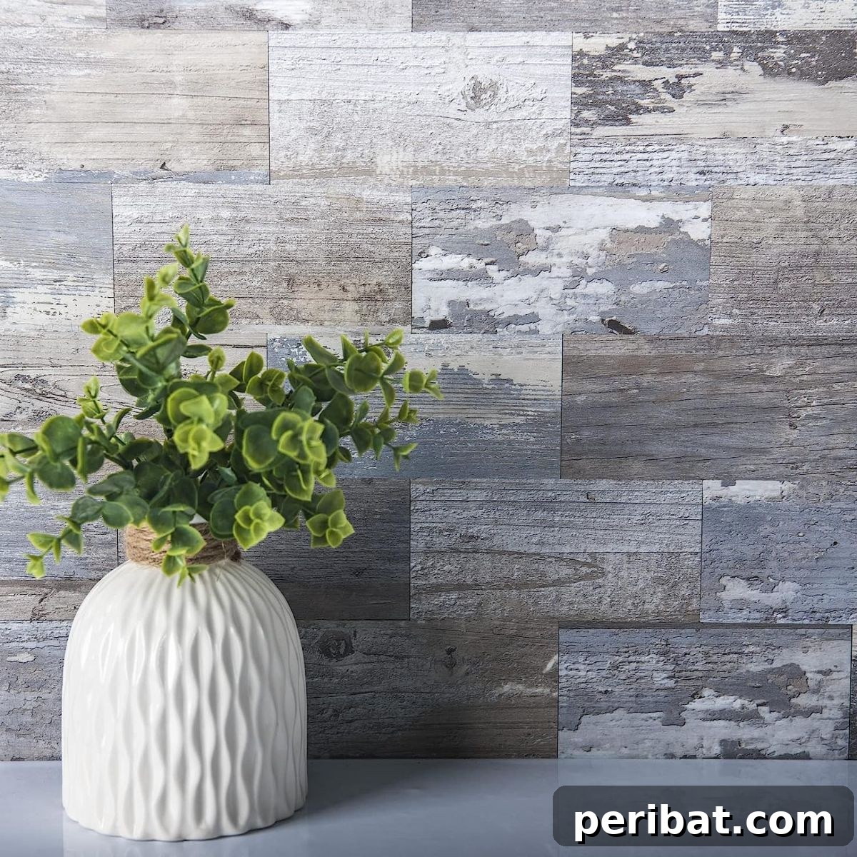 Instant Style: 32 DIY Peel and Stick Backsplash Makeovers 15 Distressed Silvery Moon Peel and Stick Tile Backsplash for a Farmhouse Look