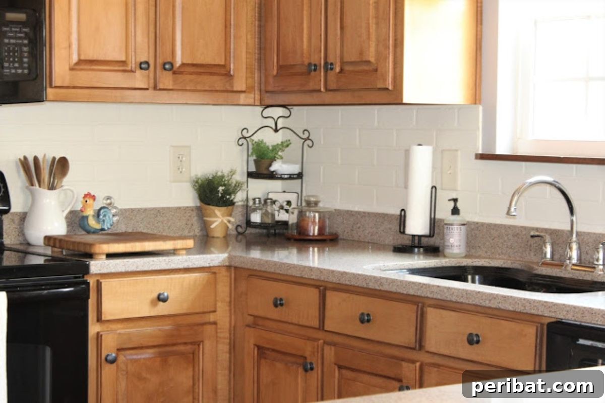 Instant Style: 32 DIY Peel and Stick Backsplash Makeovers 17 DIY Faux Brick Backsplash for a Cozy Industrial Vibe