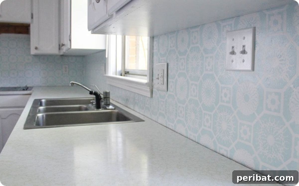 Instant Style: 32 DIY Peel and Stick Backsplash Makeovers 24 DIY Painted Backsplash Using Stencils for a Unique Kitchen Design