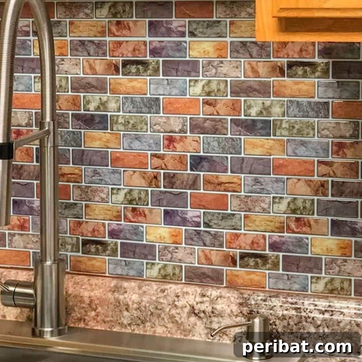 Instant Style: 32 DIY Peel and Stick Backsplash Makeovers 28 Colorful Marble Tile Design Peel & Stick Kitchen/Bathroom Backsplash for a Vibrant Look
