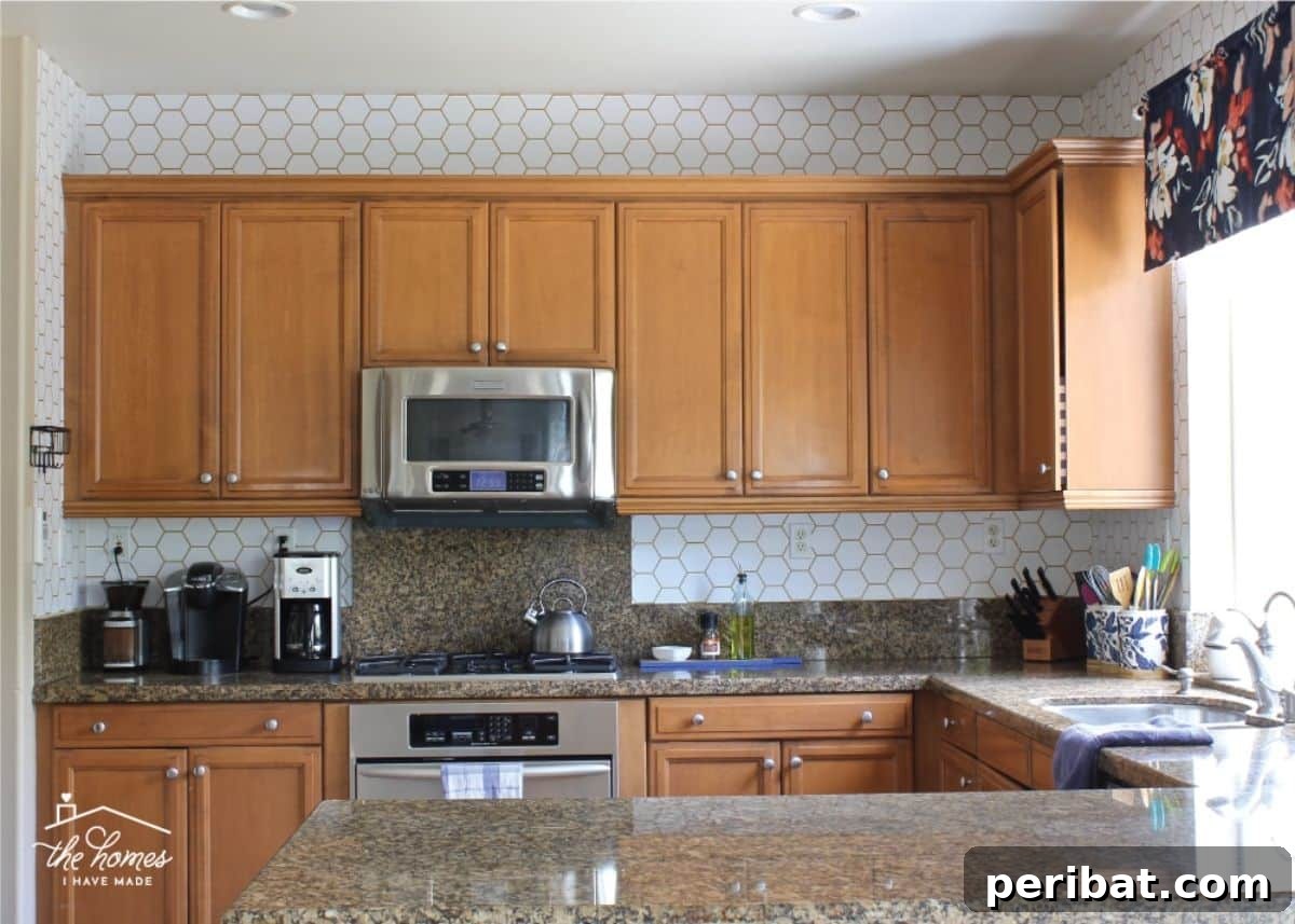 Instant Style: 32 DIY Peel and Stick Backsplash Makeovers 30 DIY Wallpaper a Backsplash With Peel-And-Stick Wallpaper for Unique Patterns