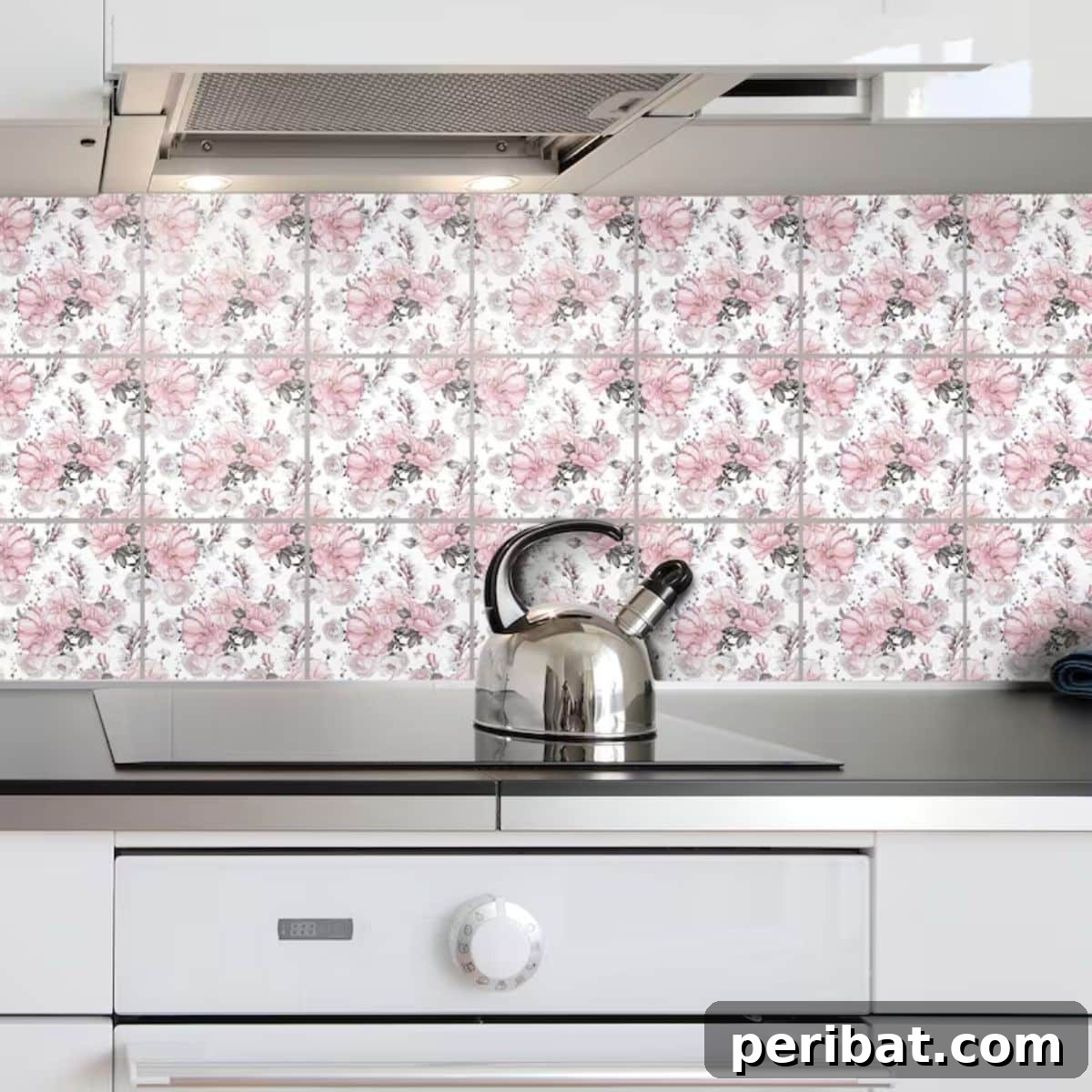 Instant Style: 32 DIY Peel and Stick Backsplash Makeovers 32 Pink Floral Vinyl Stickers for a Whimsical Backsplash