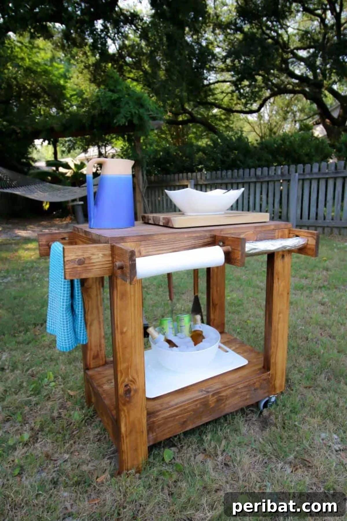 Detailed Woodworking Plans for a DIY Outdoor Grill Cart, enhancing functionality and style.