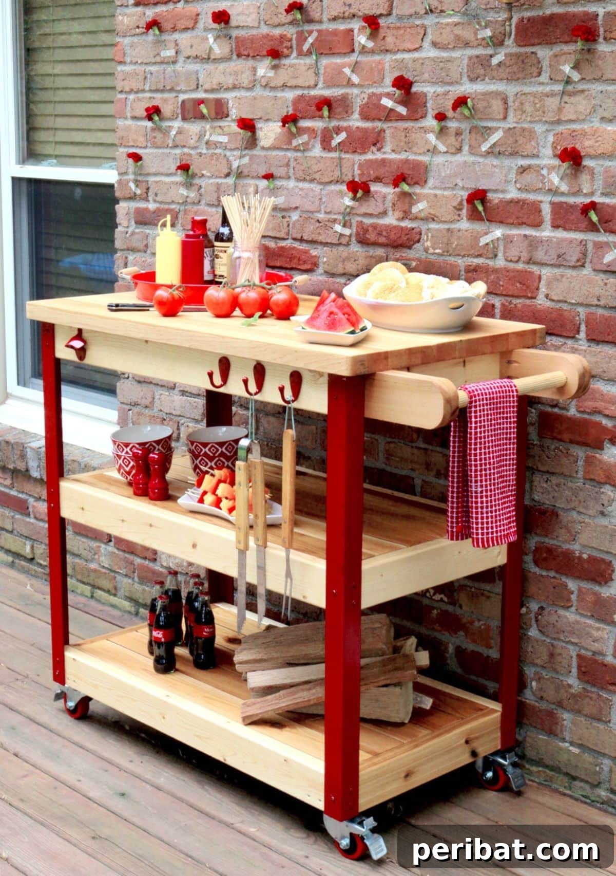 Jen Woodhouse's Butcher Block Rolling Grill Station, a stylish and functional mobile prep area.