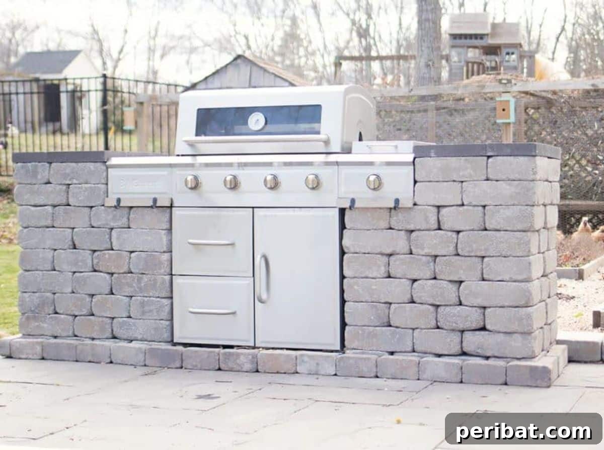 DIY Easy Stone Grill Surround for an elegant outdoor BBQ area.
