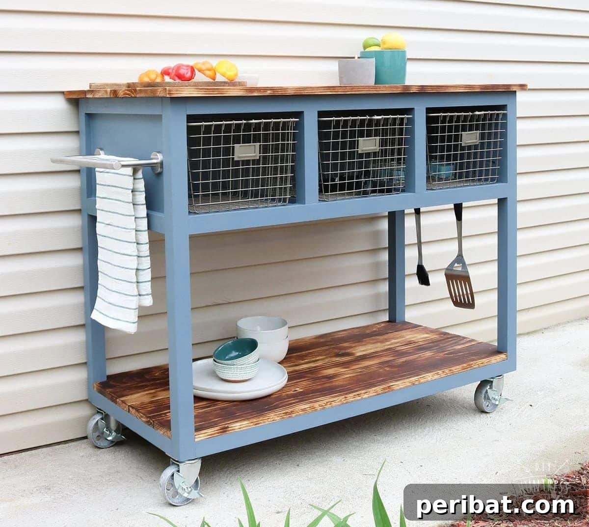 DIY Mobile Island/Grill Cart Station, providing versatile and space-saving outdoor cooking.