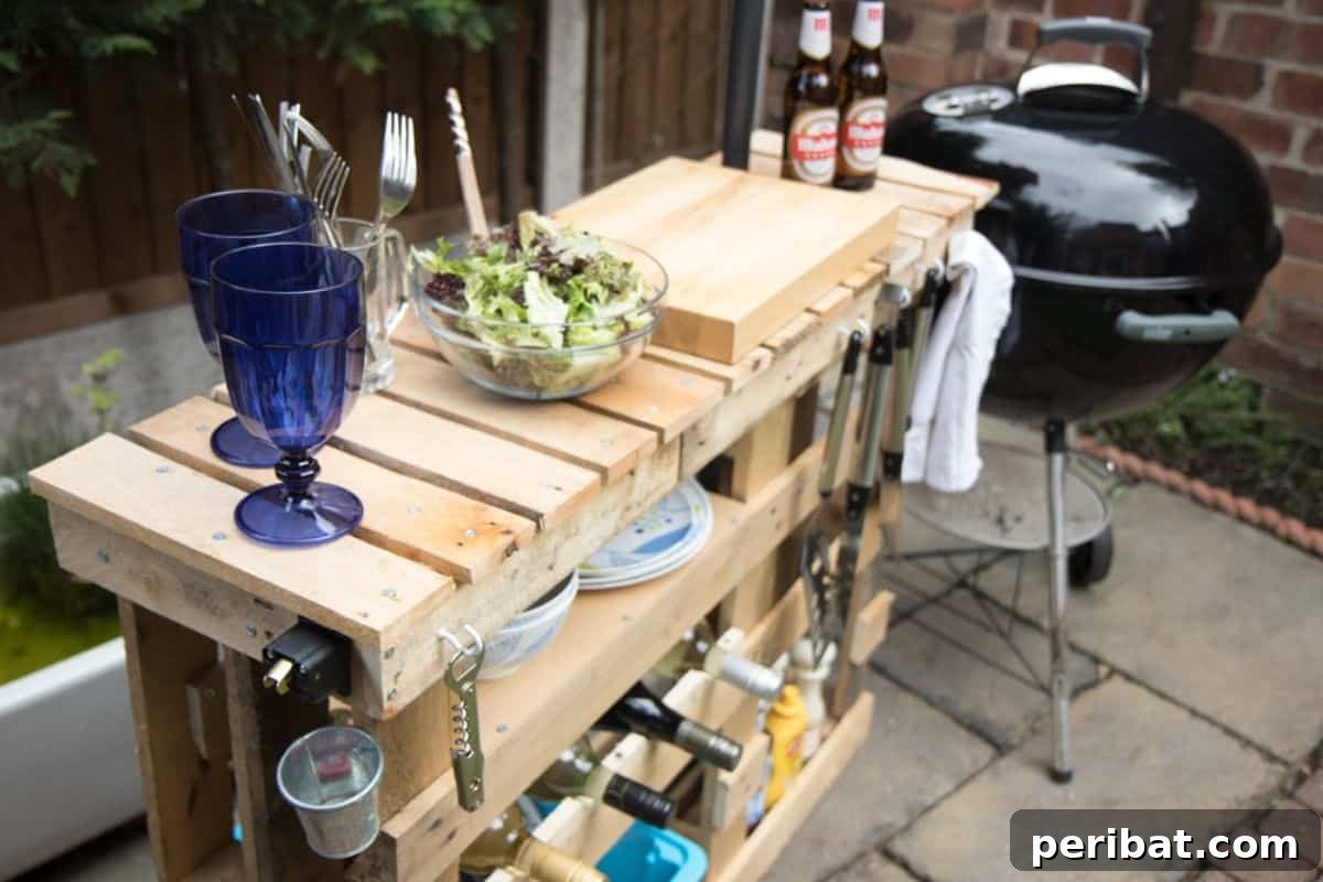 DIY Pallet BBQ Grill Station, an eco-friendly and rustic outdoor cooking solution.