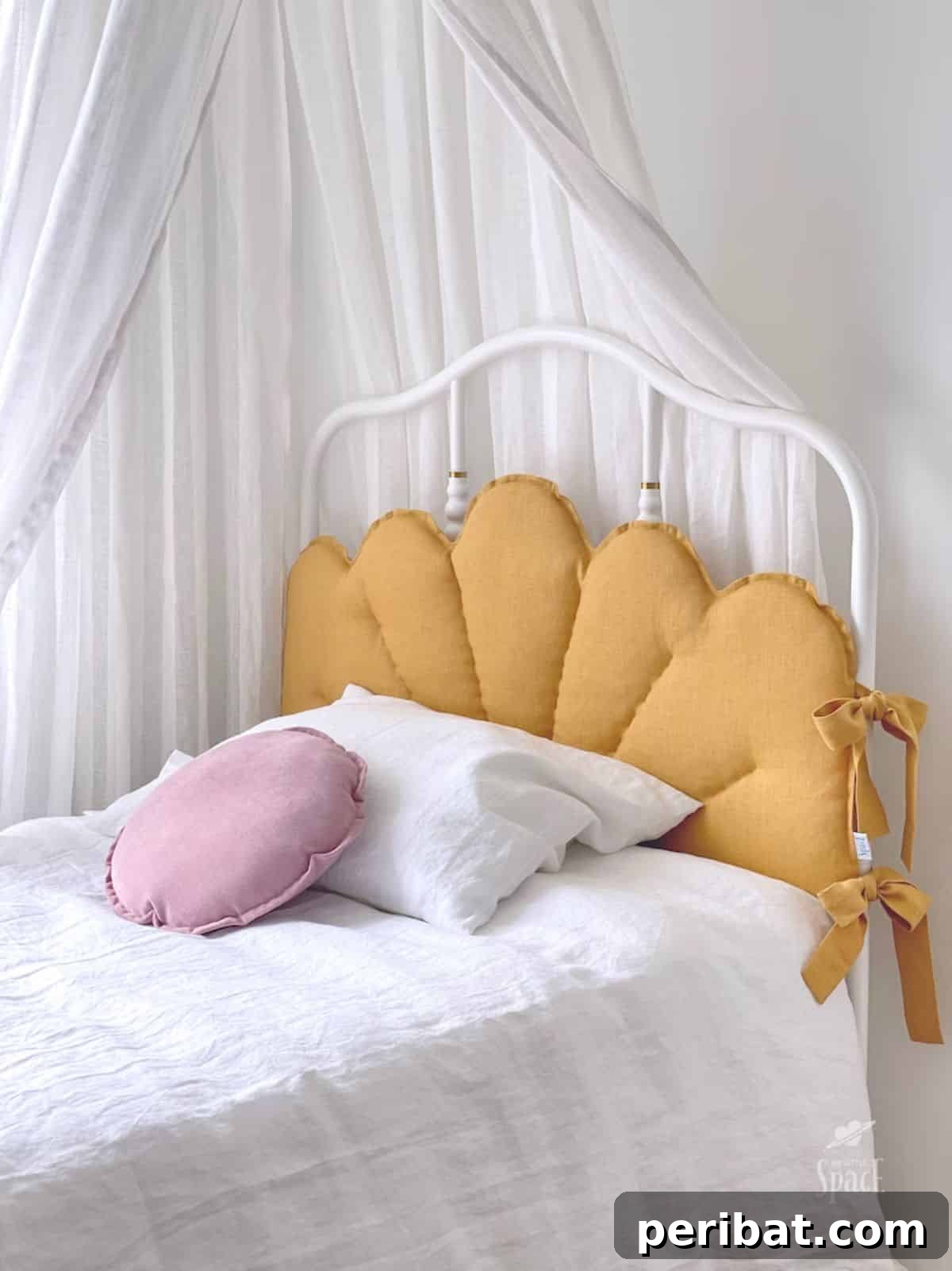Create Your Own Pillow Headboard Oasis 14 Vibrant Mustard Linen Headboard Cushion with Decorative Ties