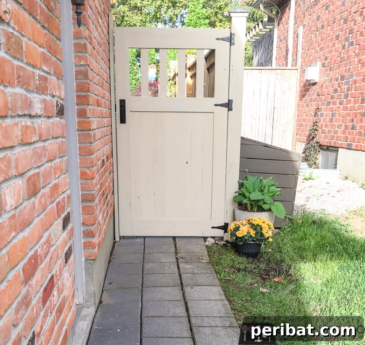 20 Creative DIY Garden Gate Designs 3 Classic wooden DIY garden gate with sturdy construction.