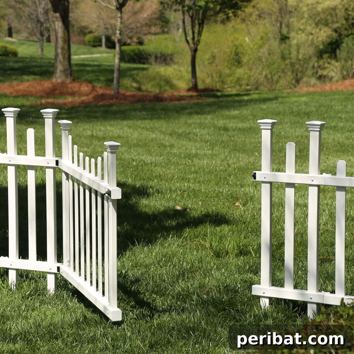 20 Creative DIY Garden Gate Designs 22 Madison Vinyl Garden Gate Kit in white, offering a clean and elegant look.