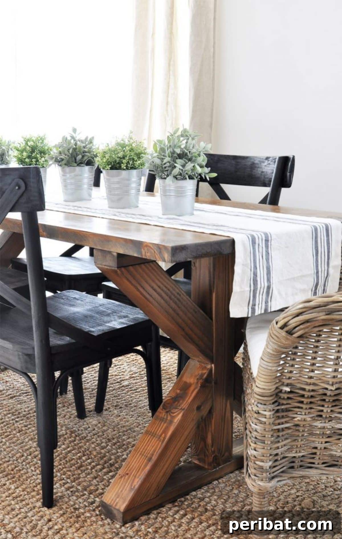 44 Inspiring DIY Farmhouse Dining Table Projects 19 DIY X Brace Farmhouse Table with metal accents