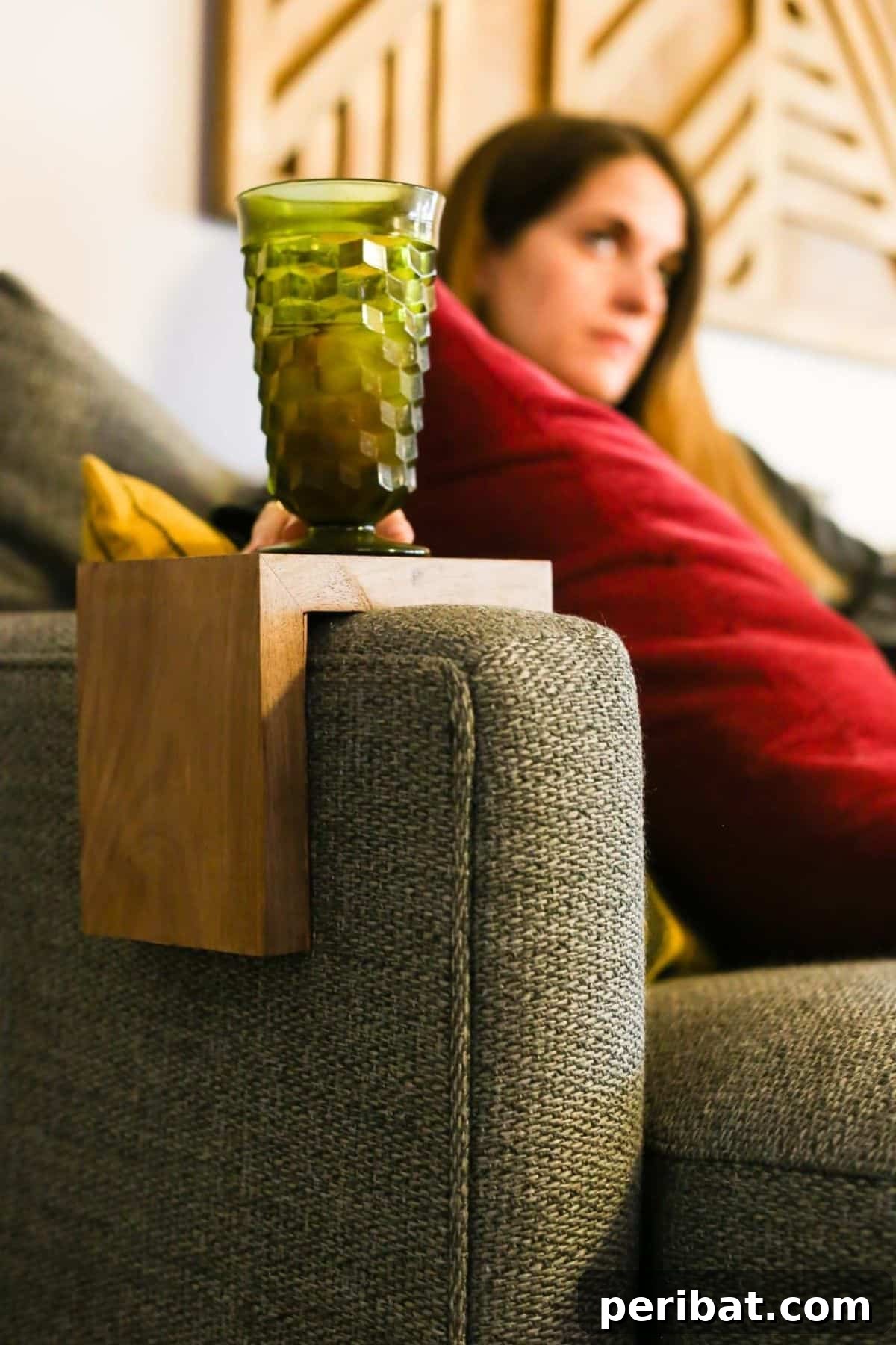 Modern DIY Sofa Arm Table with Wood and Leather Accents