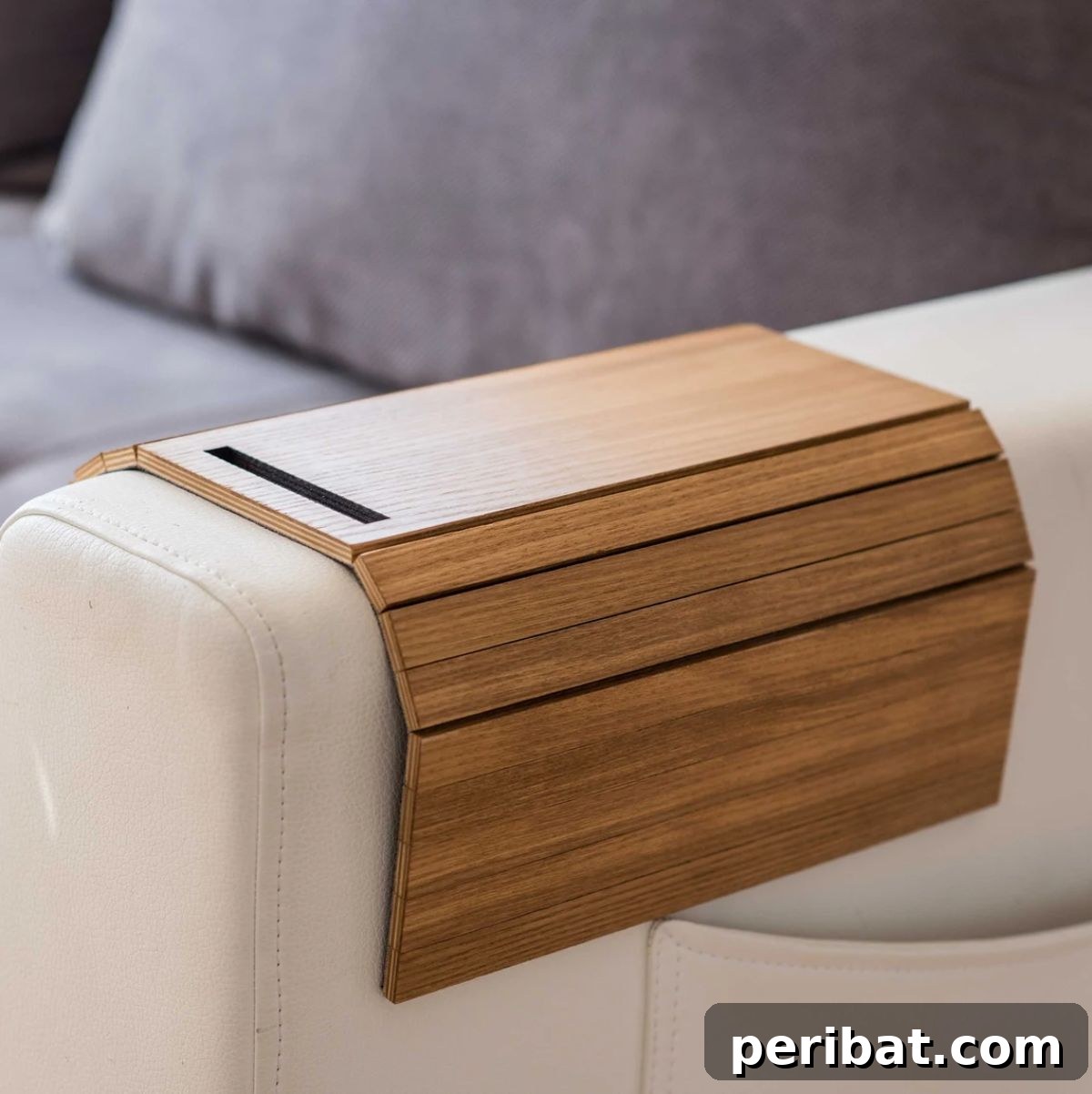Handcrafted Sofa Arm Tray with Coaster and Phone Holder