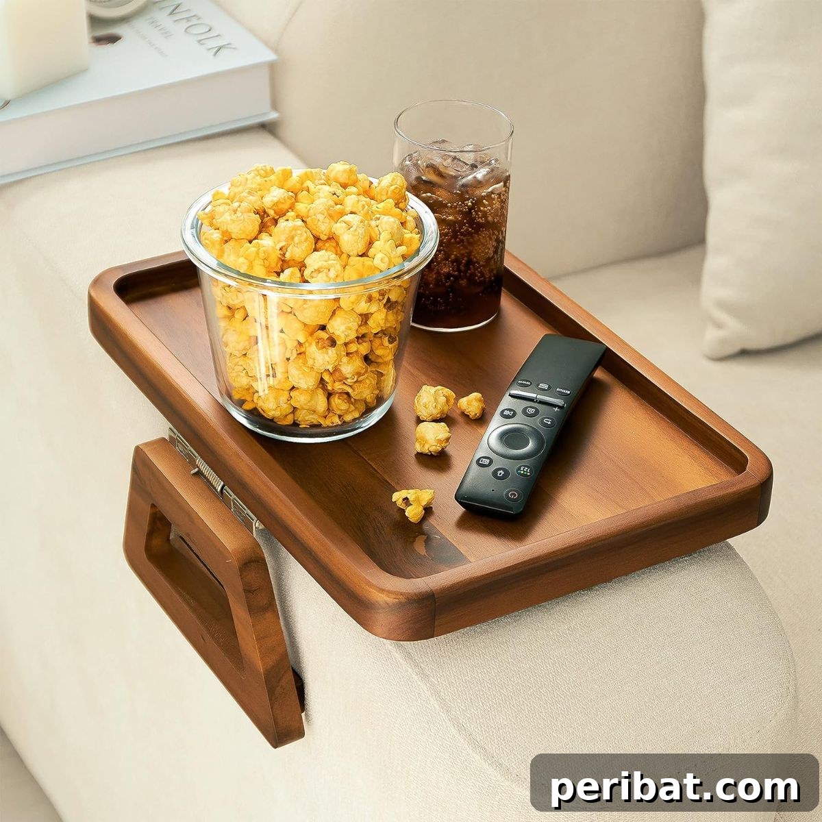 Tinamo Acacia Wood Sofa Armrest Tray with Removable Tray