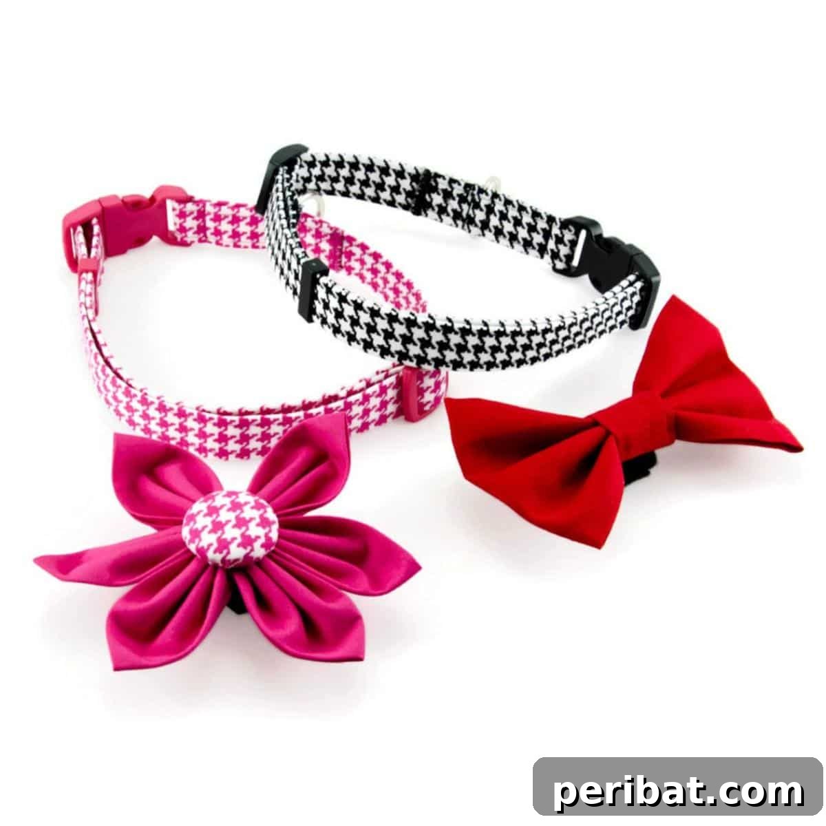 DIY Adjustable Cat Collar with Flower Decoration and Bow Tie instructions.