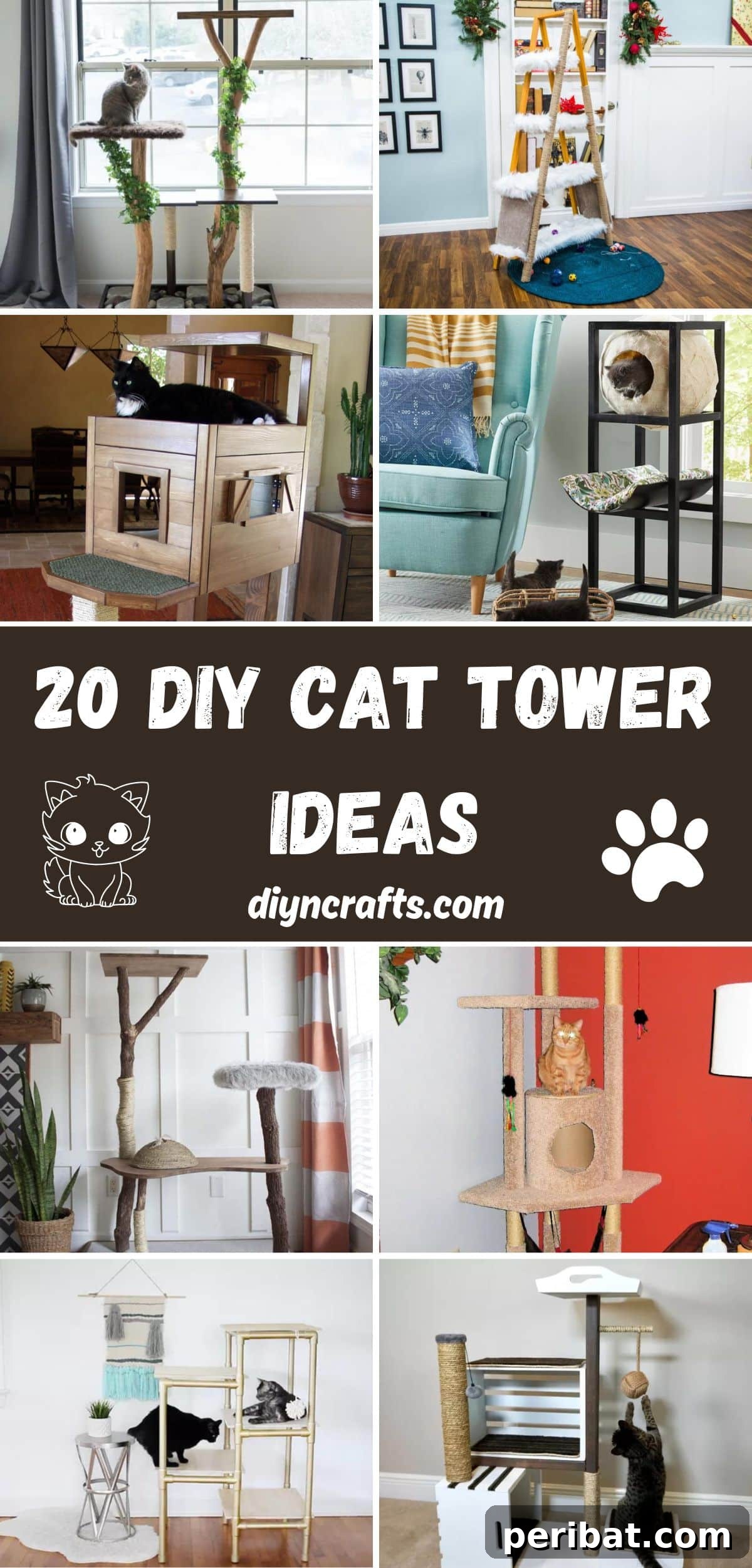 Feline Fun Zones 20 Easy DIY Builds 2 20 DIY Cat Tower Ideas collage.