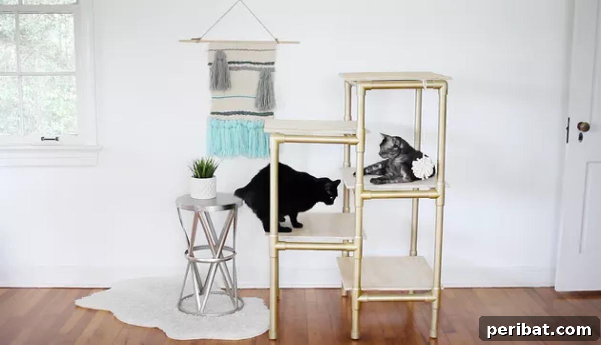 Feline Fun Zones 20 Easy DIY Builds 16 DIY Modern Cat Tree Out of PVC Pipe