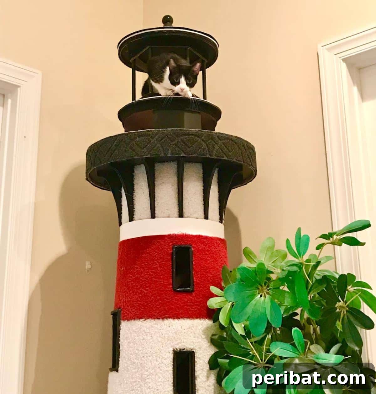 Feline Fun Zones 20 Easy DIY Builds 19 DIY Lighthouse Cat Tree Tower and Playhouse