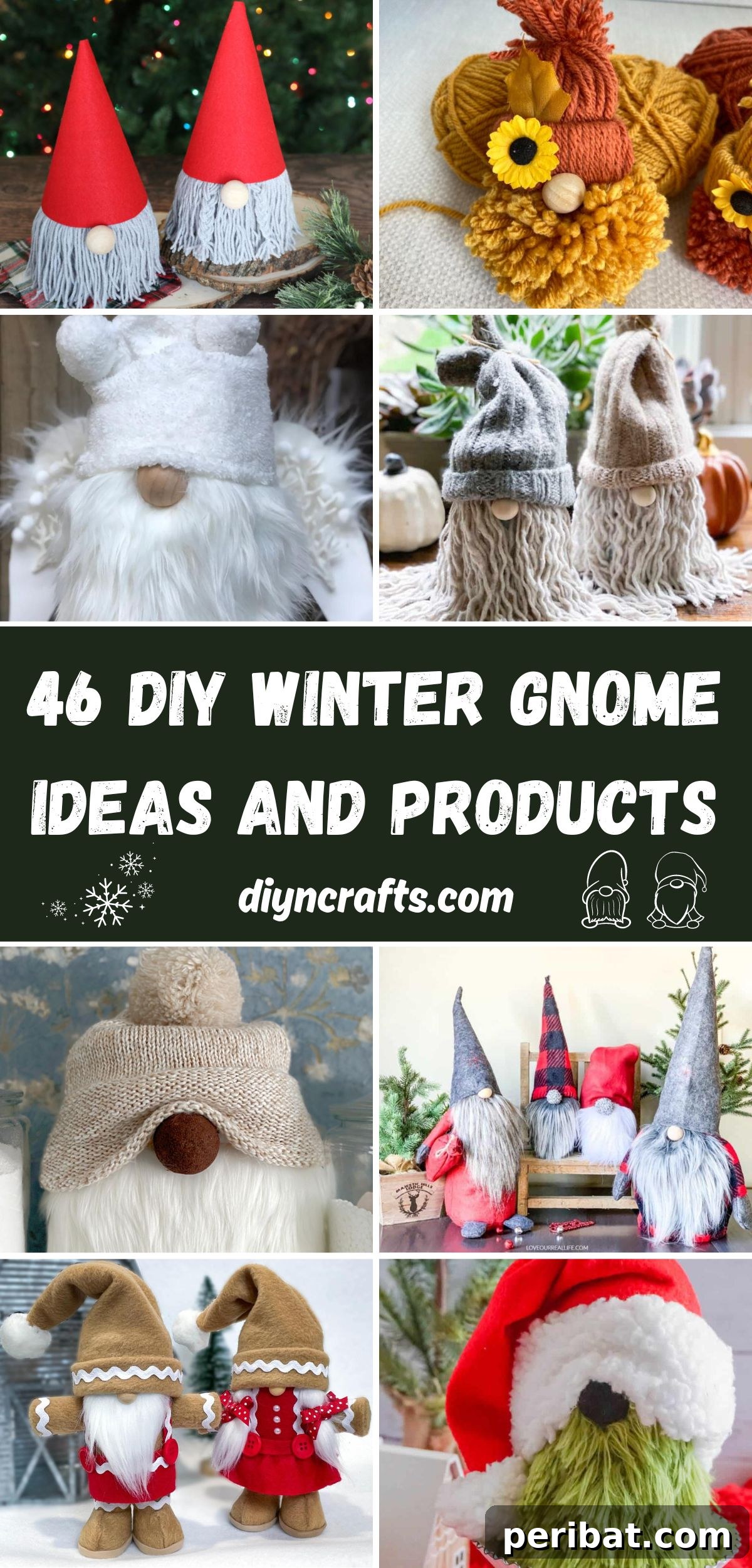 46 Cozy DIY Winter Gnome Crafts 2 A charming collage of 46 diverse DIY Winter Gnome ideas, showcasing various materials and styles for home decoration.