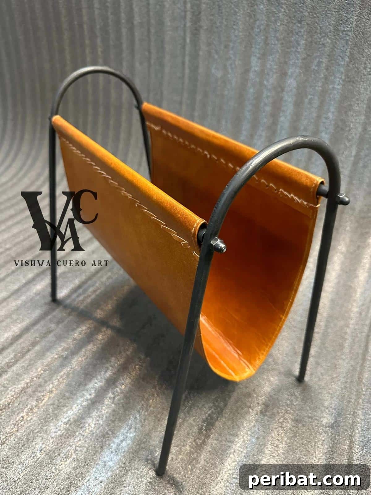 Space-saving Folding Leather Magazine Holder with wood frame