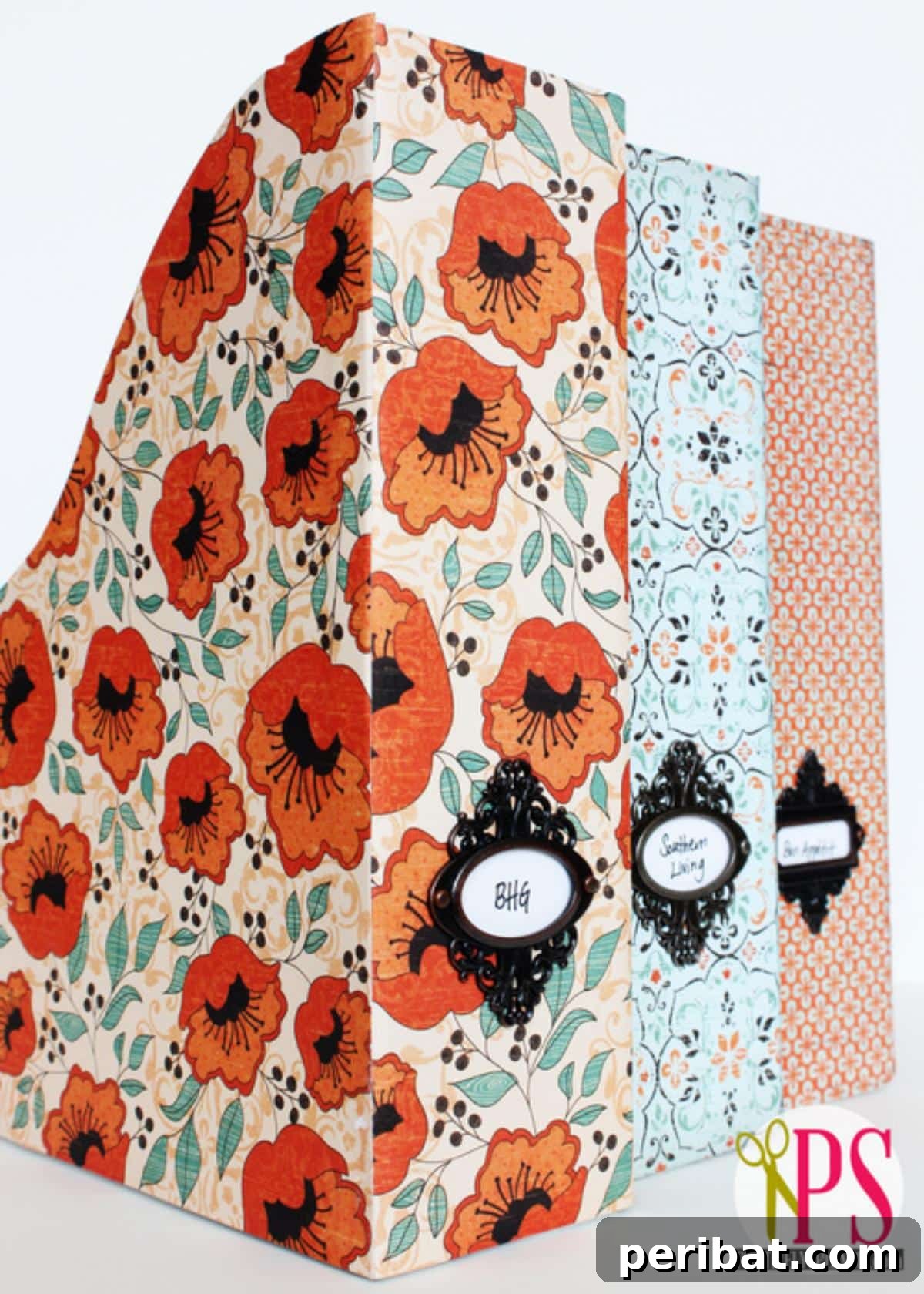 DIY Foam Board Magazine Holder crafted with decorative paper