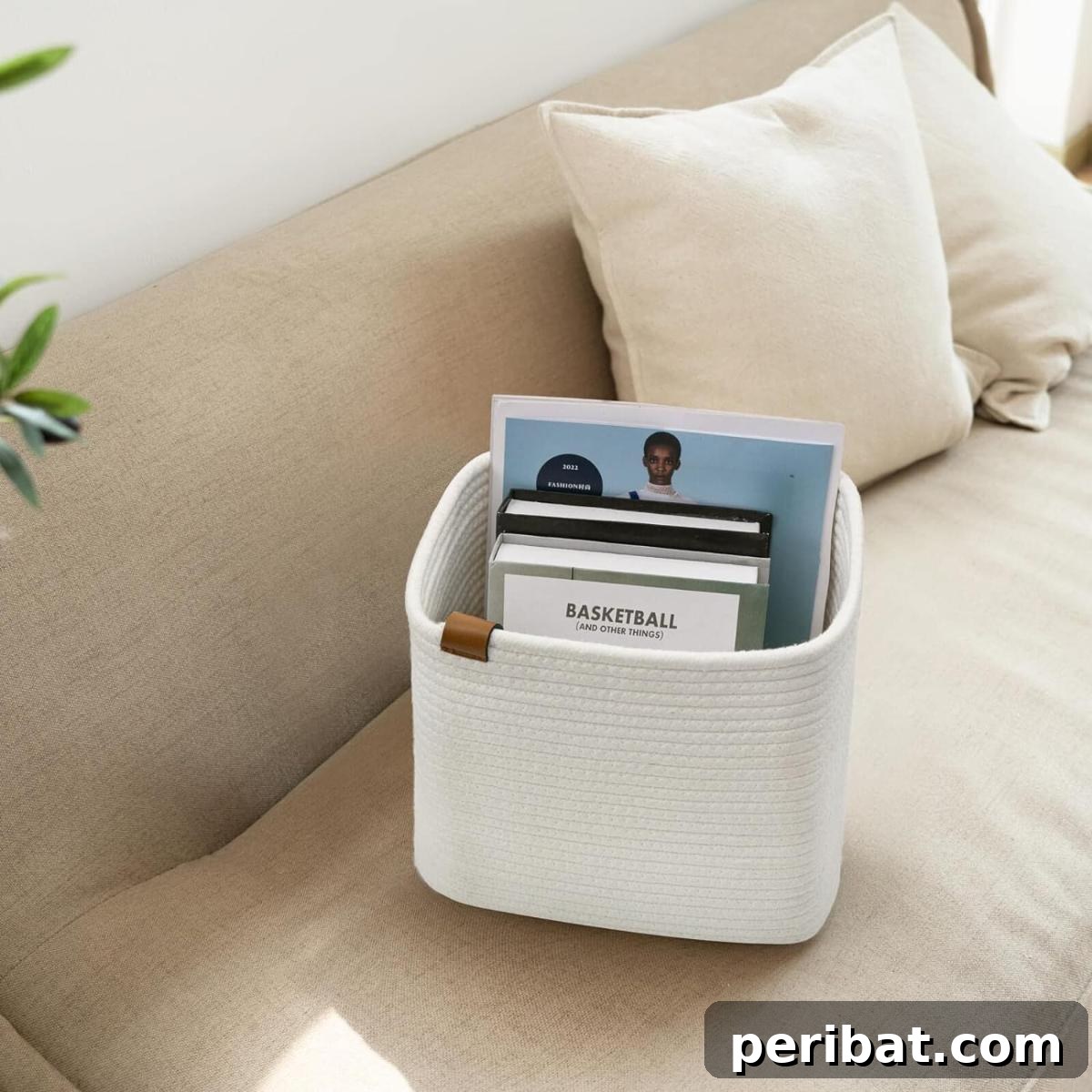 Versatile White Cotton Rope Magazine File Holder for bathroom or living room