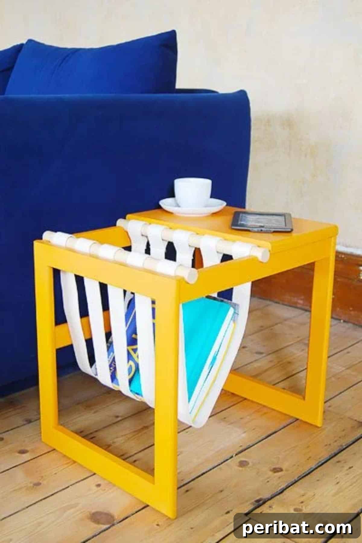 Upcycled DIY Table Magazine Holder with fabric or leather