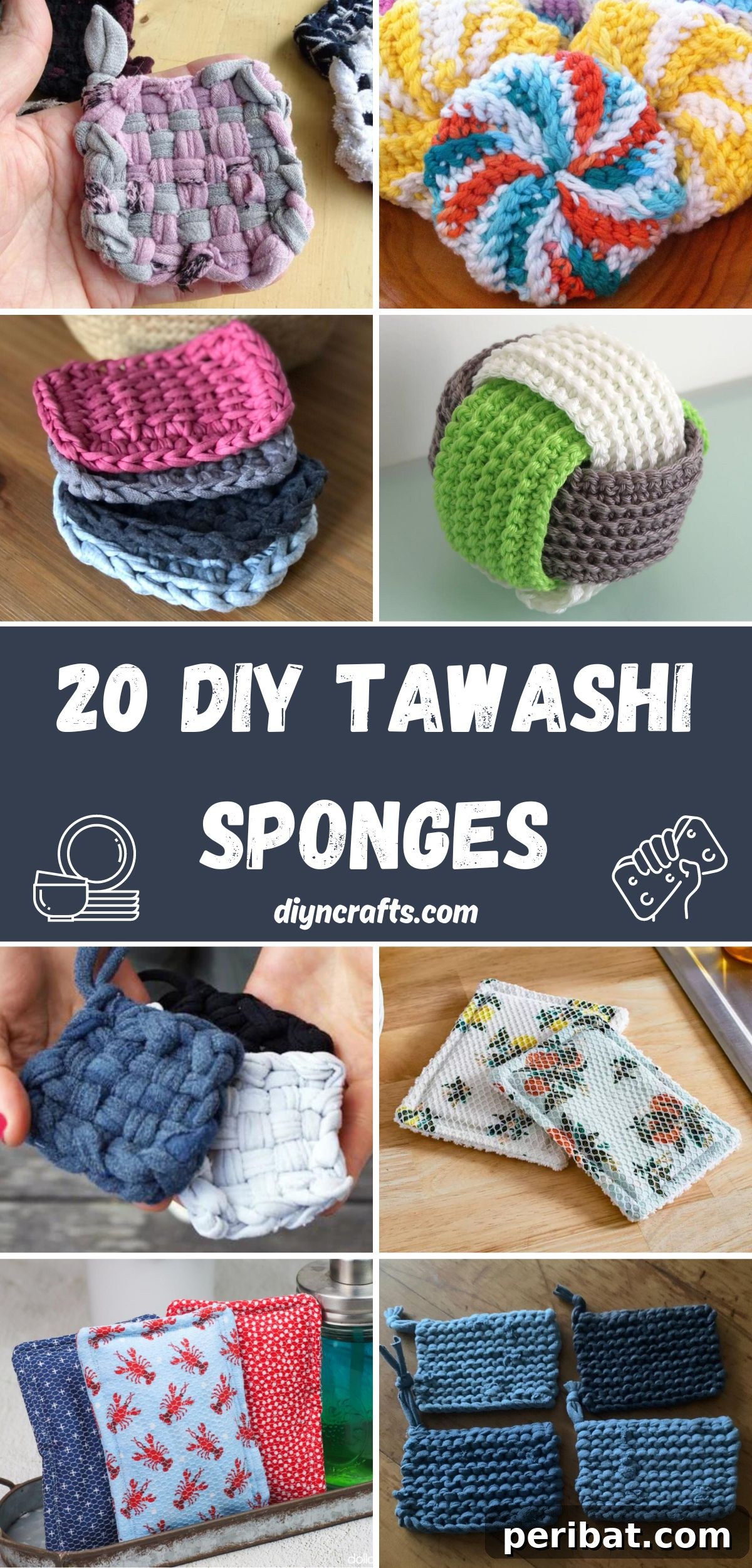 20 DIY Tawashi Sponges collage.
