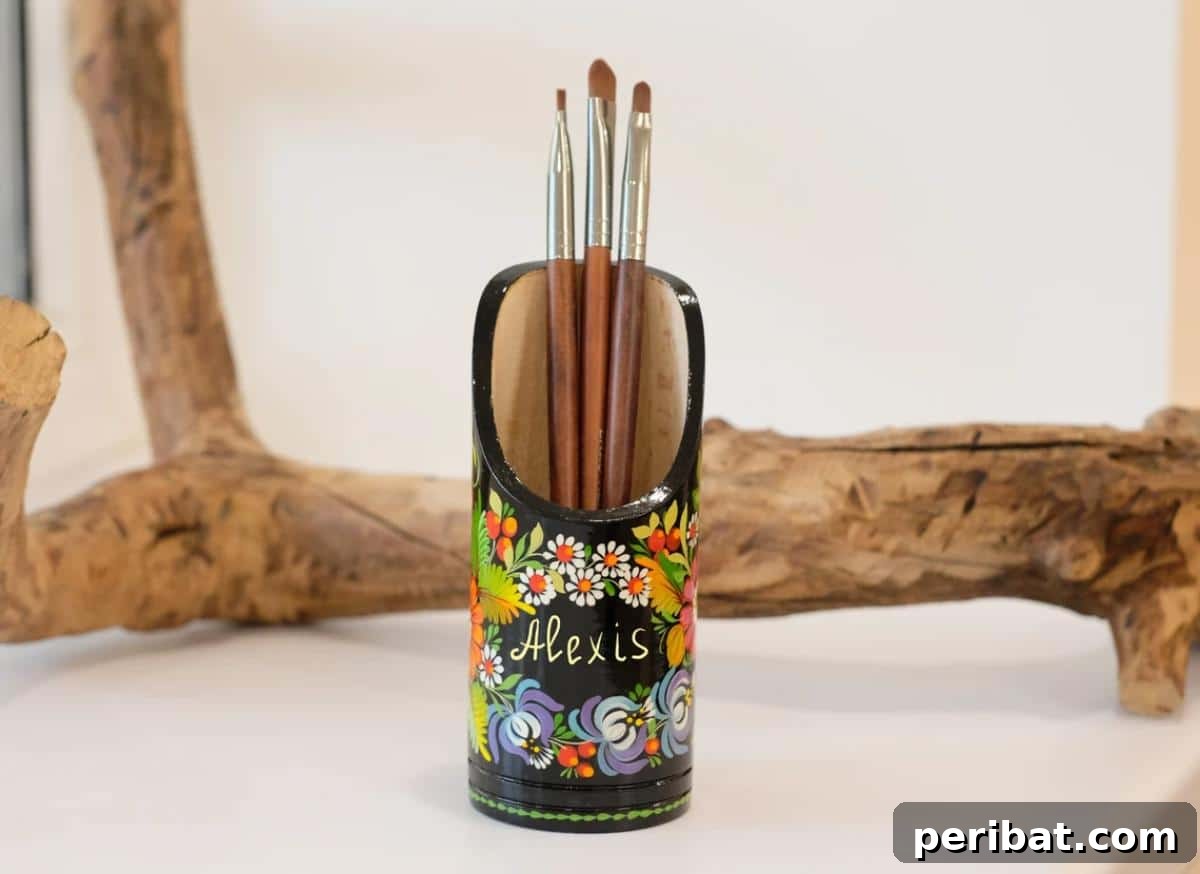 DIY Wooden Utensil Holder, a personalized desk organizer that adds character and organization to any kitchen or office.
