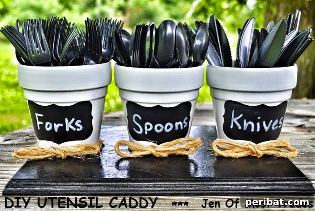 DIY Terracotta Planters Utensil Holders, a unique and charming caddy for kitchens or special occasions.